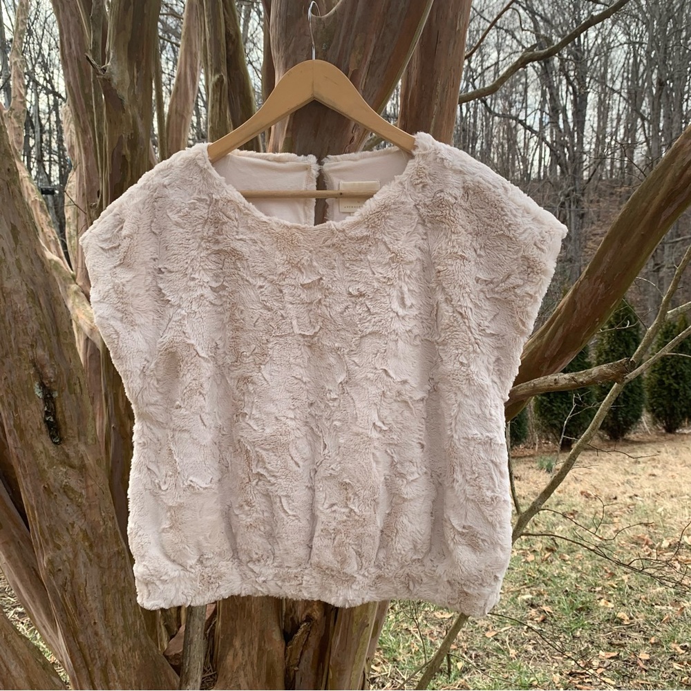 Anthropologie Maeve Faux Fur Tee in Cream - Picture 5 of 13